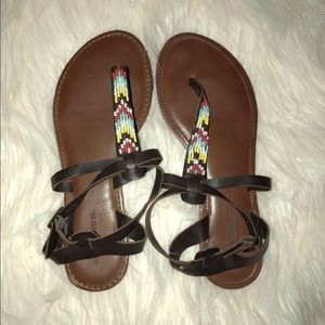 Mossimo Dark Brown Sandals with Tribal Beading